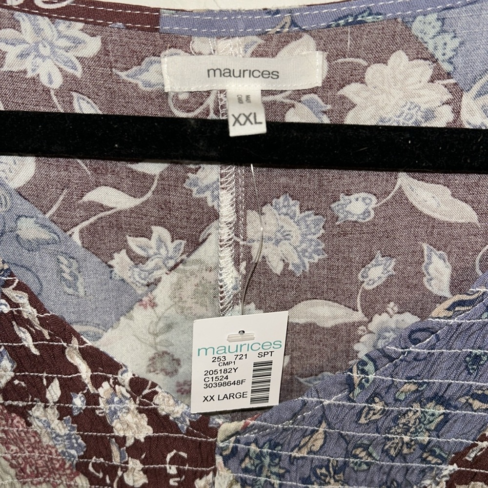 Maurices XXL Peplum Rayon Empire Waist Boho Patchwork V Neck Blouse Boho Style - Picture 5 of 16